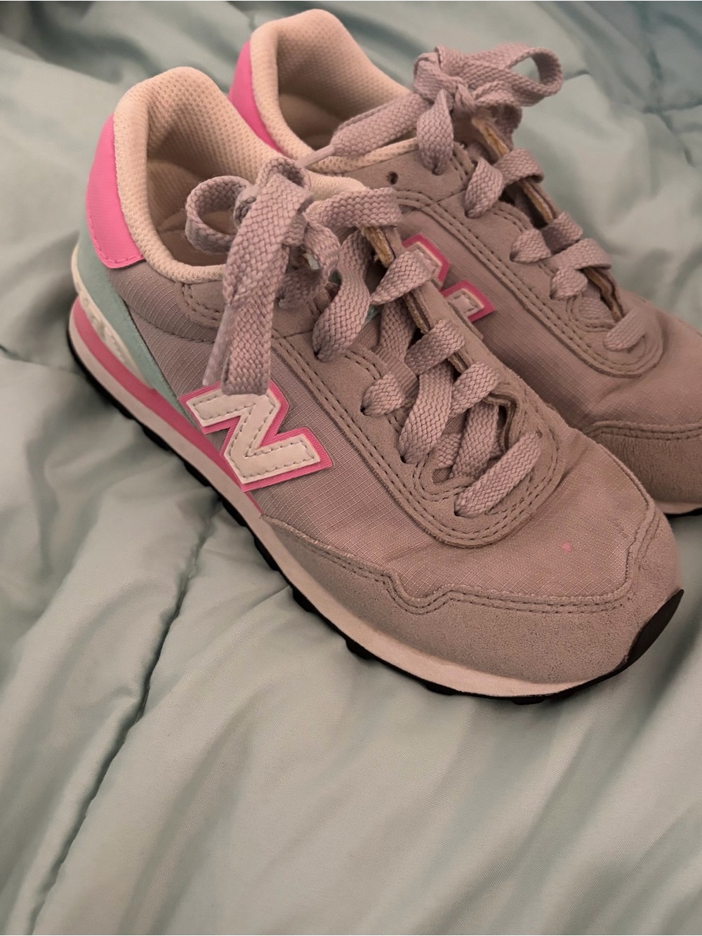 New Balance Kids Light Gray and Pink Runner Sneakers